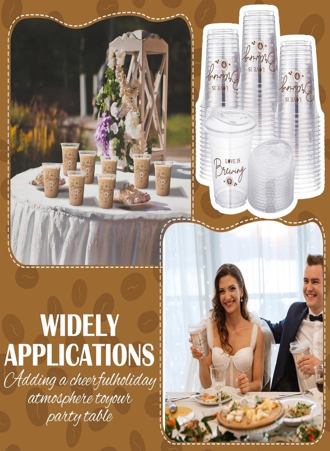 Willinglong 50 Pack Love Is Brewing Bridal Shower Cups Wedding Coffee Cups with Strawless Sip Lids 12 oz Love Is Brewing Iced Cup Disposable Cup for Reception Guests Bar Supplies Anniversary - Image 3